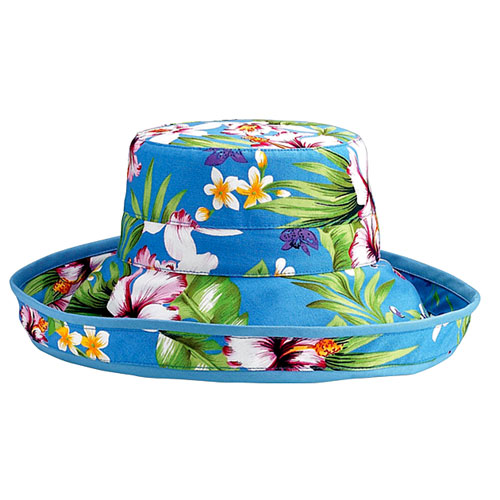 Breton Hat - Cotton Canvas w/ Tropical Flower Print - Turquise - HT-6529TQ